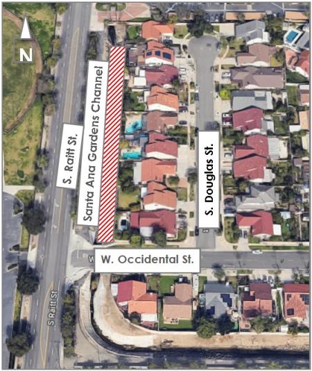 Map of O&M Santa Ana Gardens Channel Project