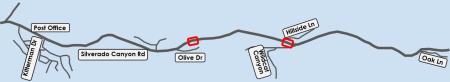 Map of Silverado Canyon Bridges 181-182 Maintenance Projects (4-2023)